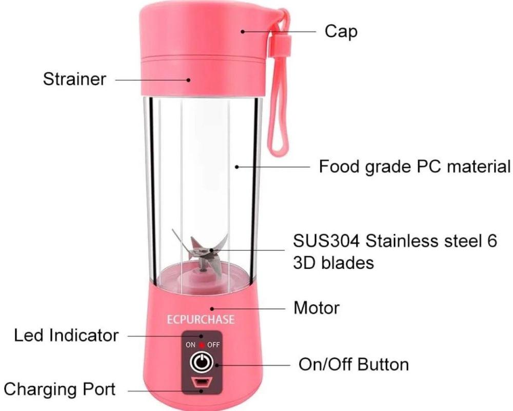 Portable 6-Blade Electric Juice Blender for Home & Travel
